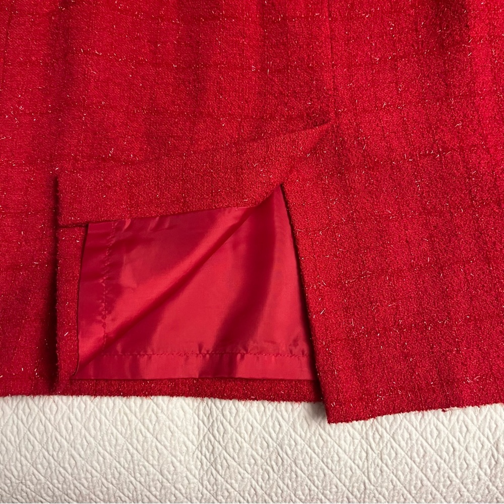 KASPER Red Sparkle Tweed Plaid Petite Skirt Suit - Picture 14 of 17